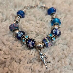 NEW Blue Murano Glass Bead Bracelet Silver Cupid